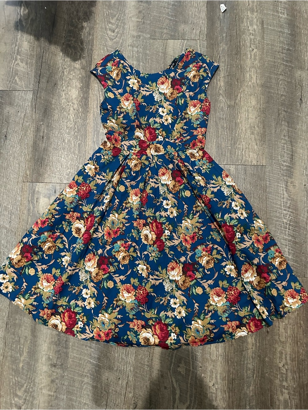 Floral Fit-and-Flare Midi Dress in Teal Blue